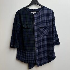 VTG Tobila‎ Japanese Patchwork Tartan Flannel Shirt Sz S/M Two Tone Plaid RARE